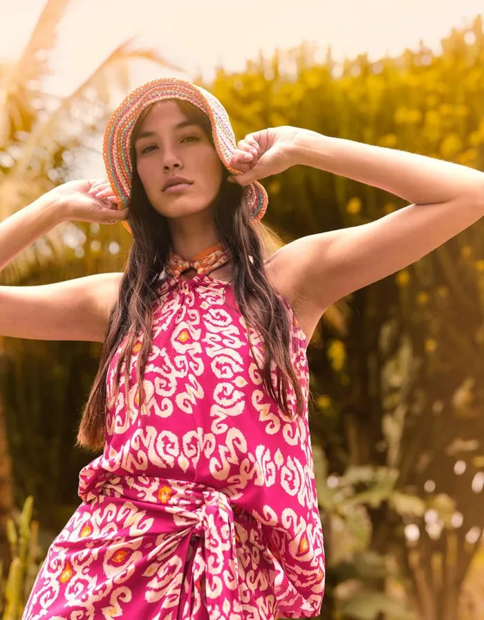 Monsoon Bandhani Print Halter Ring Cami Top In LENZING ECOVERO Pink Women Tops and Blouses