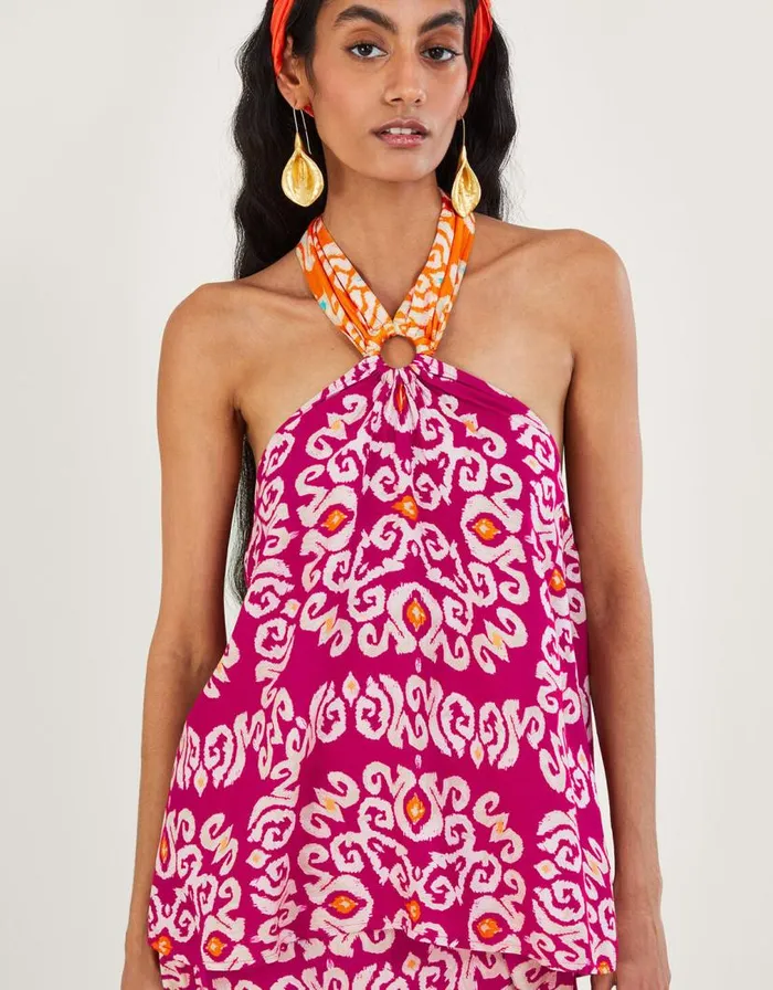 Monsoon Bandhani Print Halter Ring Cami Top In LENZING ECOVERO Pink Women Tops and Blouses Monsoon Bandhani Print Halter Ring Cami Top In LENZING ECOVERO Pink Women Tops and Blouses