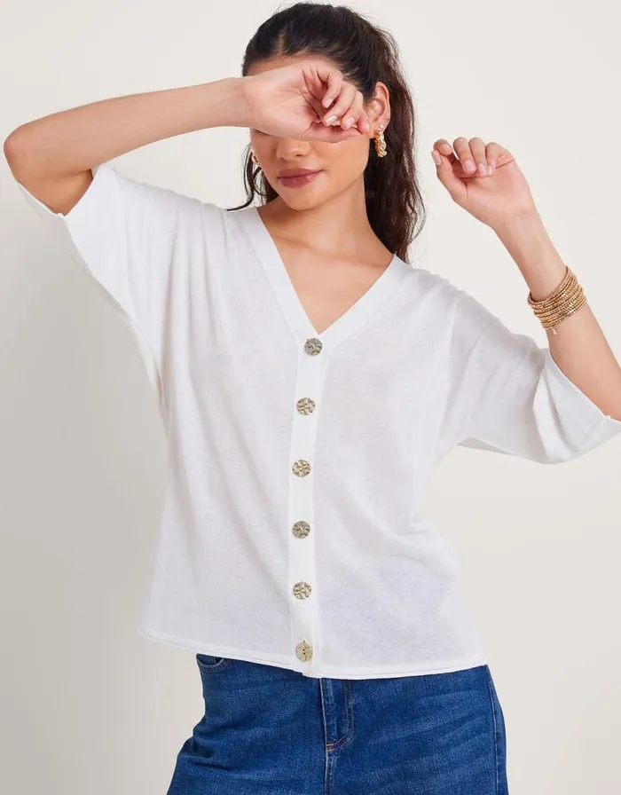 Monsoon Bea Button Cardigan Ivory Women Knitwear