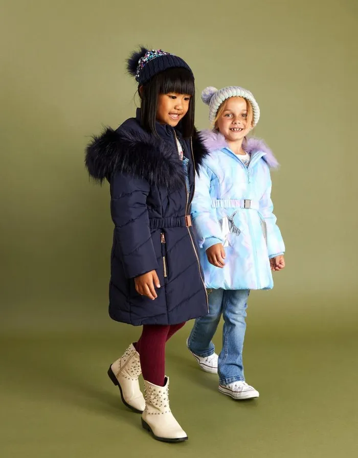 Monsoon Belted Faux Fur Hooded Coat Blue Children Coats and Jackets