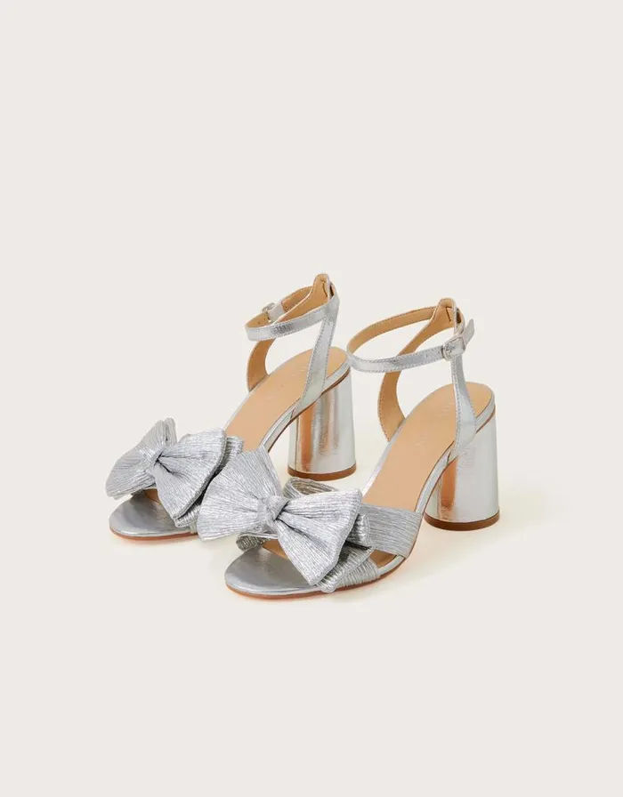 Monsoon Bow Block Heel Sandals Silver Women Sandals