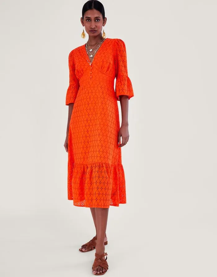 Monsoon Broderie Dress Orange Women Casualwear