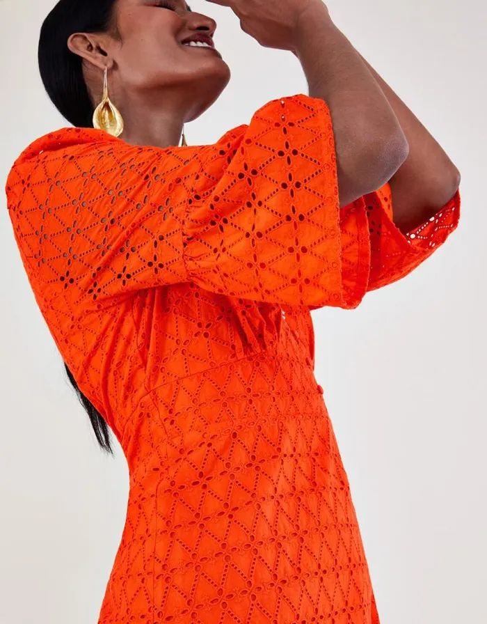 Monsoon Broderie Dress Orange Women Casualwear Monsoon Broderie Dress Orange Women Casualwear