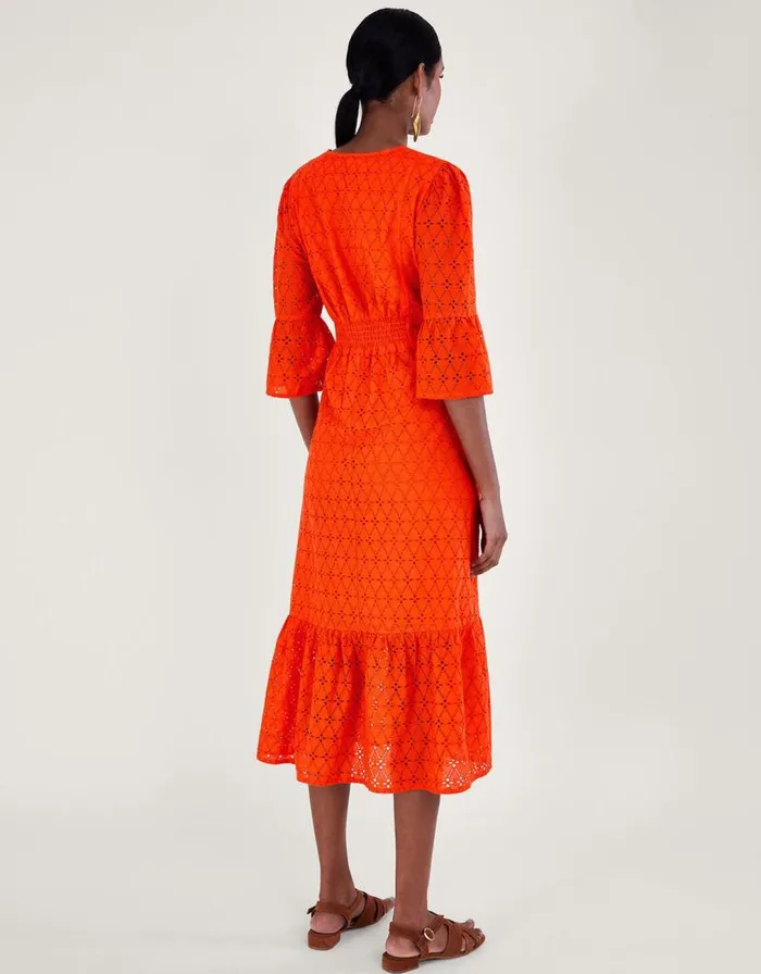 Monsoon Broderie Dress Orange Women Casualwear Monsoon Broderie Dress Orange Women Casualwear