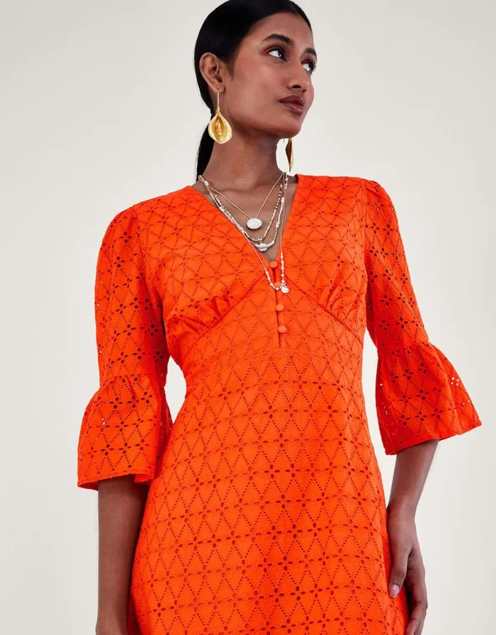 Monsoon Broderie Dress Orange Women Casualwear Monsoon Broderie Dress Orange Women Casualwear