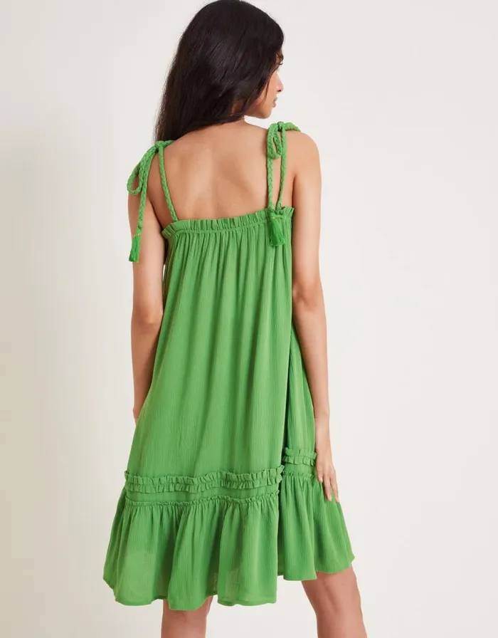 Monsoon Cassie Tie Strap Frill Mini Dress Green Women Beachwear and Swimwear