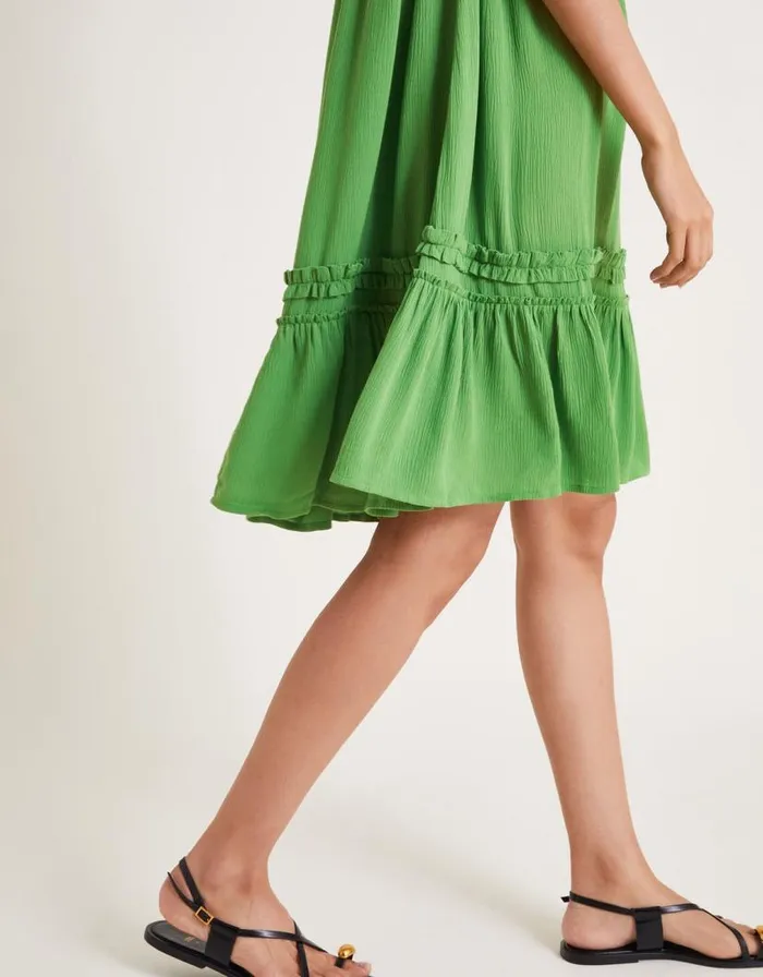Monsoon Cassie Tie Strap Frill Mini Dress Green Women Beachwear and Swimwear