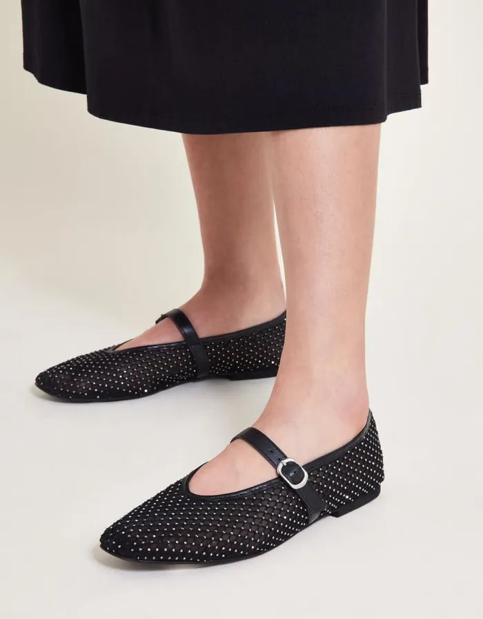Monsoon Cleo Mesh Ballet Flats Black Women Sandals