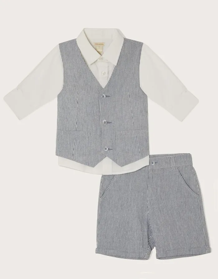 Monsoon Cooper ThreePiece Suit With Shorts Blue Children Suits and Sets