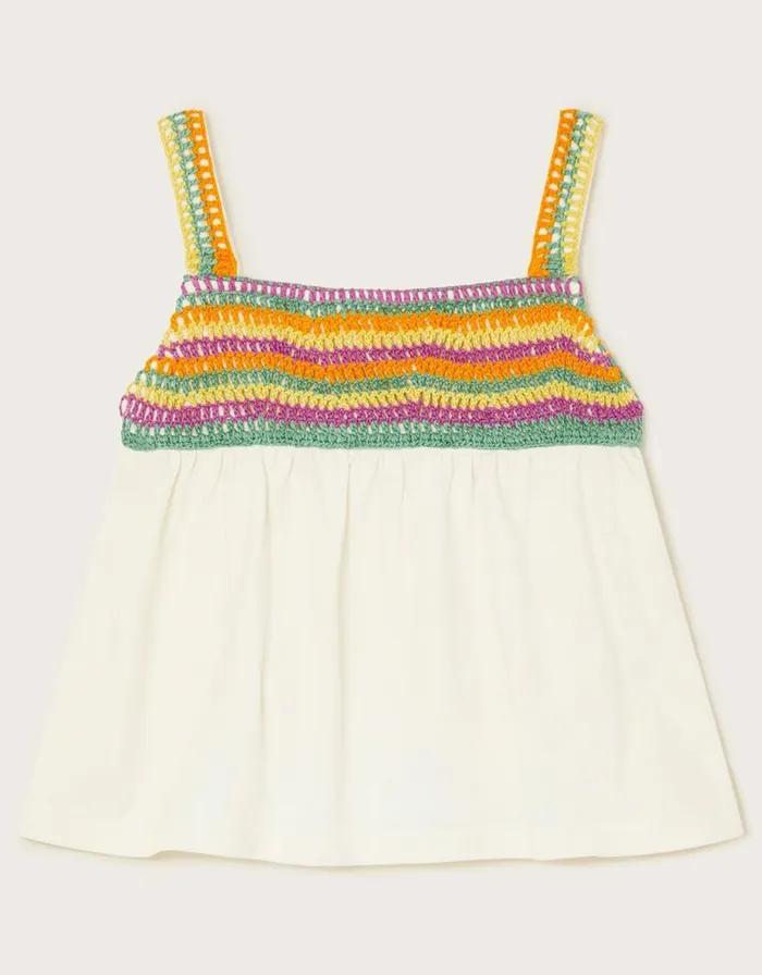 Monsoon Crochet Cami Top Ivory Children Tops and Tshirts
