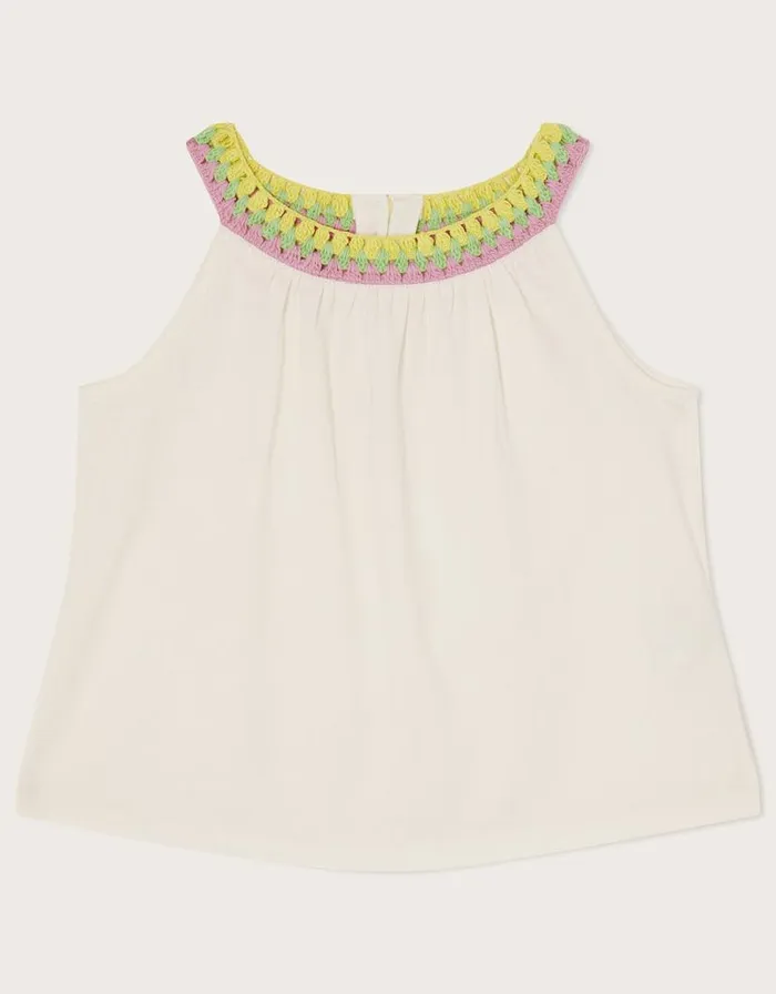 Monsoon Crochet Neckline Cami Top Ivory Children Tops and Tshirts