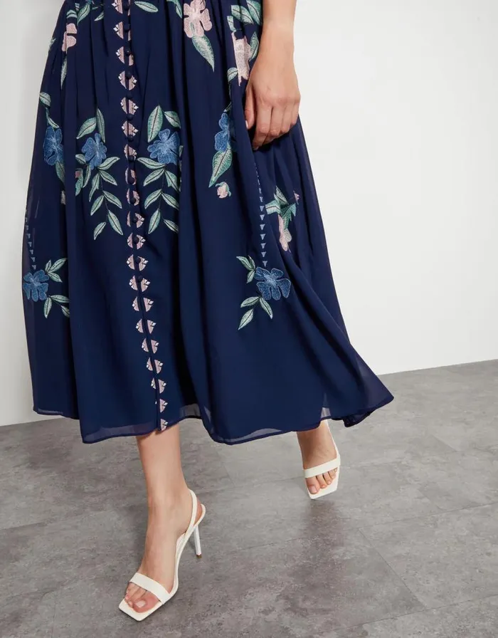 Monsoon Delilah Embroidered Midi Dress Blue Women Occasionwear Monsoon Delilah Embroidered Midi Dress Blue Women Occasionwear