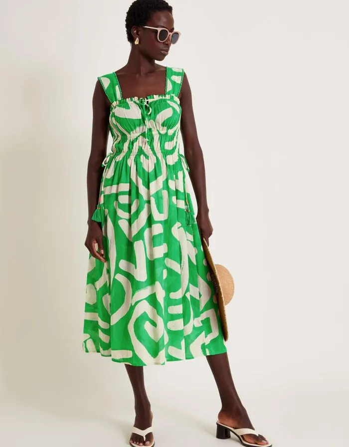 Monsoon Demi Abstract Print Sundress Green Women Beachwear and Swimwear Monsoon Demi Abstract Print Sundress Green Women Beachwear and Swimwear