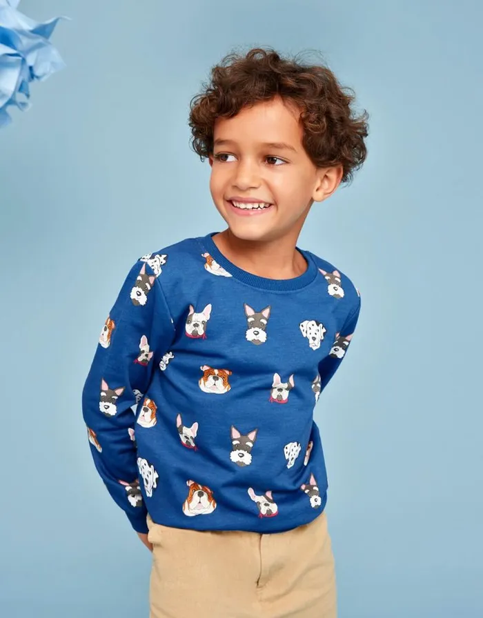 Monsoon Dog Print Sweatshirt Blue Children Knitwear Jumpers and Hoodies