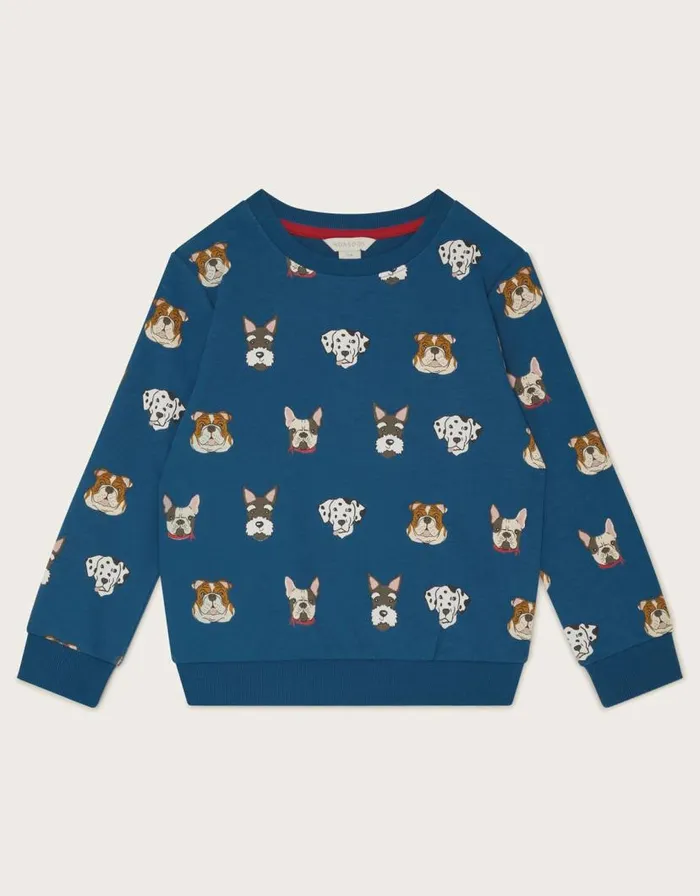 Monsoon Dog Print Sweatshirt Blue Children Knitwear Jumpers and Hoodies Monsoon Dog Print Sweatshirt Blue Children Knitwear Jumpers and Hoodies