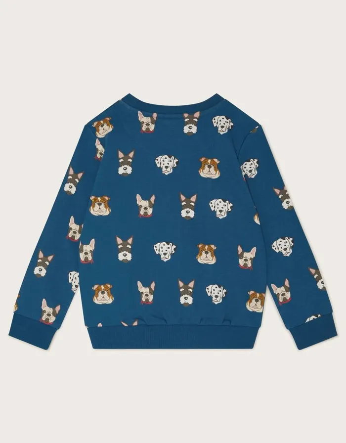 Monsoon Dog Print Sweatshirt Blue Children Knitwear Jumpers and Hoodies Monsoon Dog Print Sweatshirt Blue Children Knitwear Jumpers and Hoodies