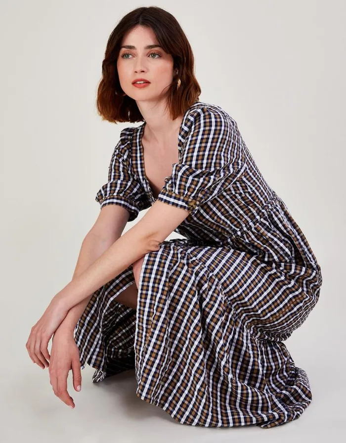 Monsoon Dolly Check Dress In Sustainable Cotton Blue Women Casualwear Monsoon Dolly Check Dress In Sustainable Cotton Blue Women Casualwear