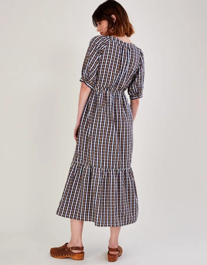 Monsoon Dolly Check Dress In Sustainable Cotton Blue Women Casualwear Monsoon Dolly Check Dress In Sustainable Cotton Blue Women Casualwear