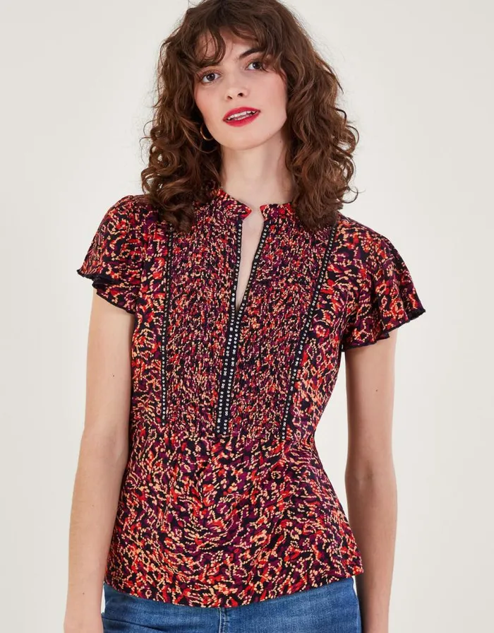 Monsoon Embellished Printed Jersey Top Red Women Tops and Blouses