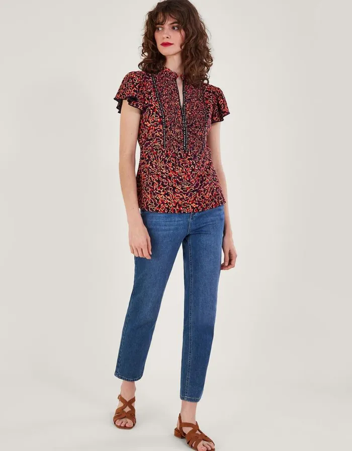 Monsoon Embellished Printed Jersey Top Red Women Tops and Blouses Monsoon Embellished Printed Jersey Top Red Women Tops and Blouses