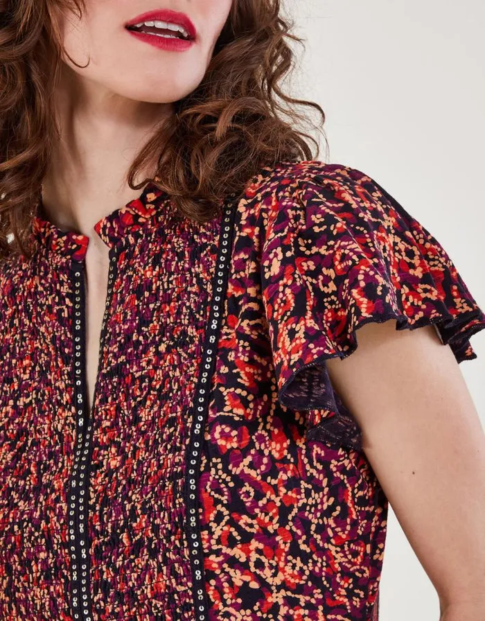 Monsoon Embellished Printed Jersey Top Red Women Tops and Blouses Monsoon Embellished Printed Jersey Top Red Women Tops and Blouses