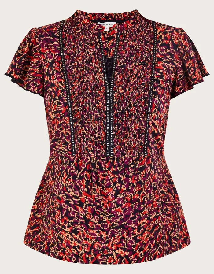 Monsoon Embellished Printed Jersey Top Red Women Tops and Blouses Monsoon Embellished Printed Jersey Top Red Women Tops and Blouses