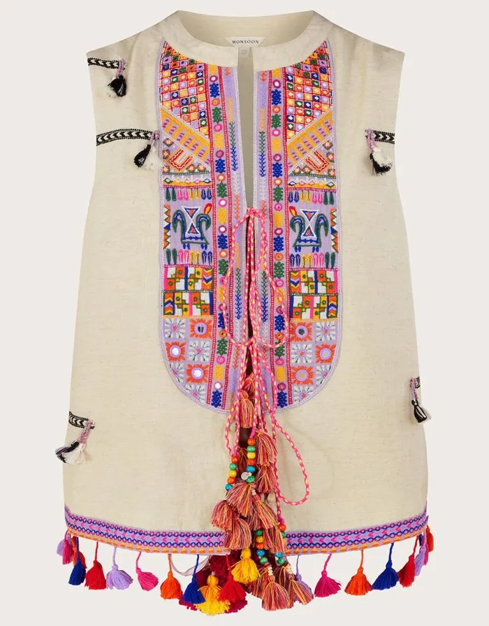 Monsoon Embroidered Statement Tassel Waistcoat Women Casualwear Monsoon Embroidered Statement Tassel Waistcoat Women Casualwear