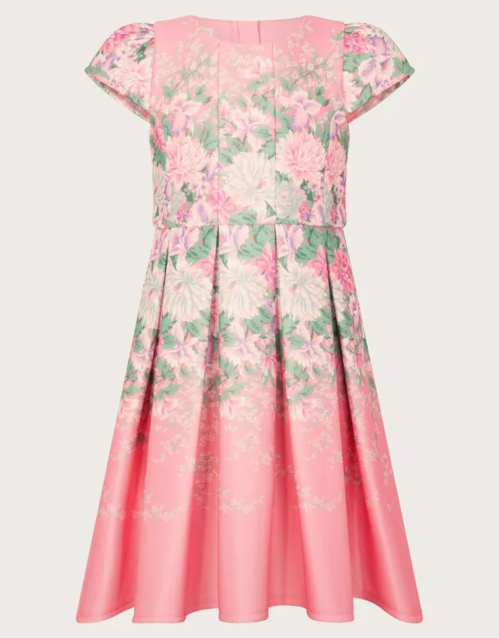 Monsoon Floral Print Scuba Dress Pink Children Dresses