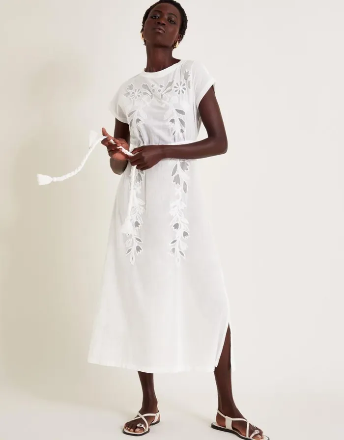 Monsoon Garcia Cutwork Midi Dress White Women Midi Dresses