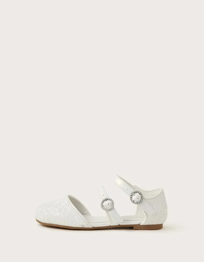 Monsoon Glittery Two Strap Ballet Flats Ivory Children Partywear Monsoon Glittery Two Strap Ballet Flats Ivory Children Partywear