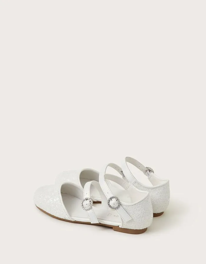 Monsoon Glittery Two Strap Ballet Flats Ivory Children Partywear Monsoon Glittery Two Strap Ballet Flats Ivory Children Partywear