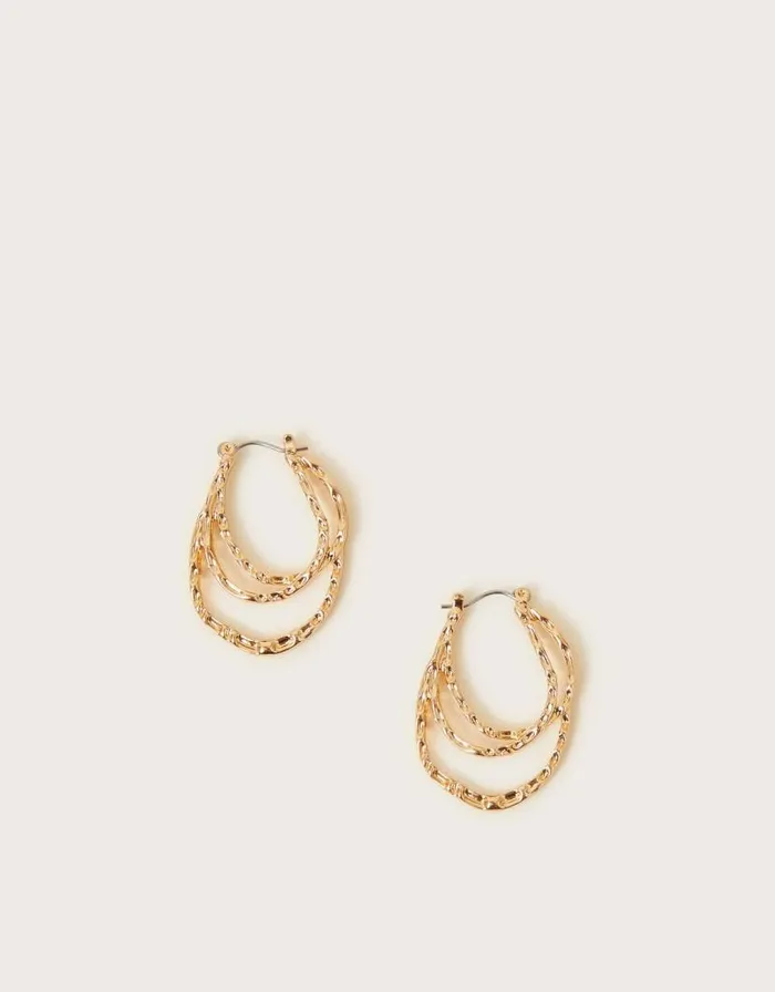 Monsoon Hammered Triple Hoop Earrings Women Jewellery and Hair