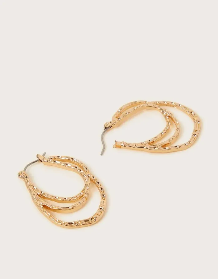 Monsoon Hammered Triple Hoop Earrings Women Jewellery and Hair Monsoon Hammered Triple Hoop Earrings Women Jewellery and Hair