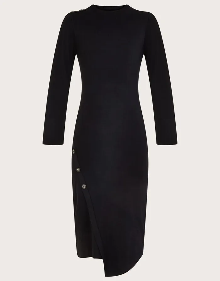 Monsoon High Neck Button Detail Dress With LENZING ECOVERO Black Women Knitwear Monsoon High Neck Button Detail Dress With LENZING ECOVERO Black Women Knitwear