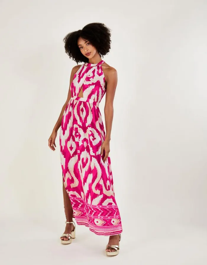 Monsoon Ikat Border Print Maxi Dress Pink Women Beachwear and Swimwear Monsoon Ikat Border Print Maxi Dress Pink Women Beachwear and Swimwear