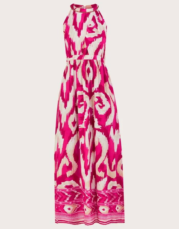Monsoon Ikat Border Print Maxi Dress Pink Women Beachwear and Swimwear Monsoon Ikat Border Print Maxi Dress Pink Women Beachwear and Swimwear