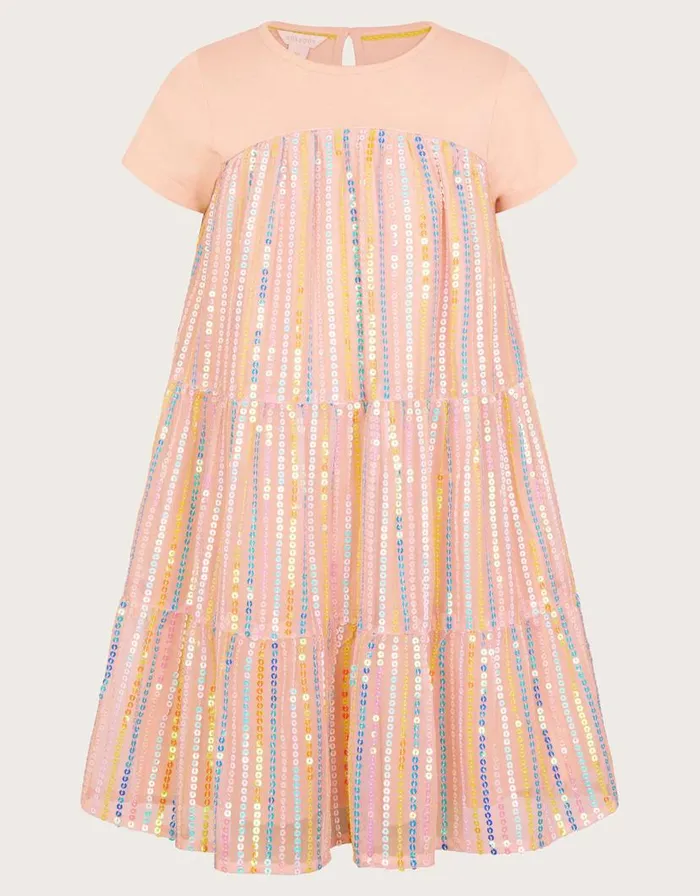 Monsoon Jersey Sequin Tiered Dress Pink Children Dresses Monsoon Jersey Sequin Tiered Dress Pink Children Dresses
