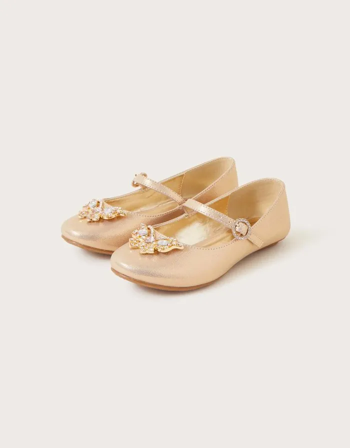 Monsoon Jewel Butterfly Shimmer Ballerina Flats Gold Children Partywear