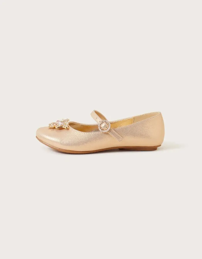 Monsoon Jewel Butterfly Shimmer Ballerina Flats Gold Children Partywear Monsoon Jewel Butterfly Shimmer Ballerina Flats Gold Children Partywear