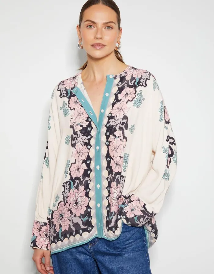 Monsoon Katrina Floral Long Sleeve Blouse Ivory Women Tops and Blouses