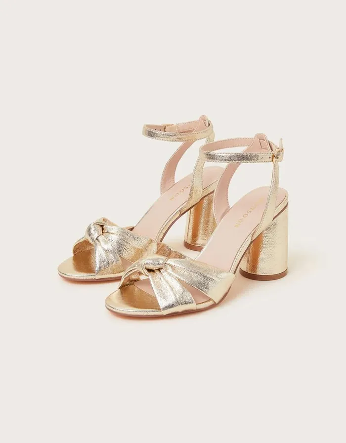 Monsoon Knot Front Block Heel Sandals Gold Women Sandals