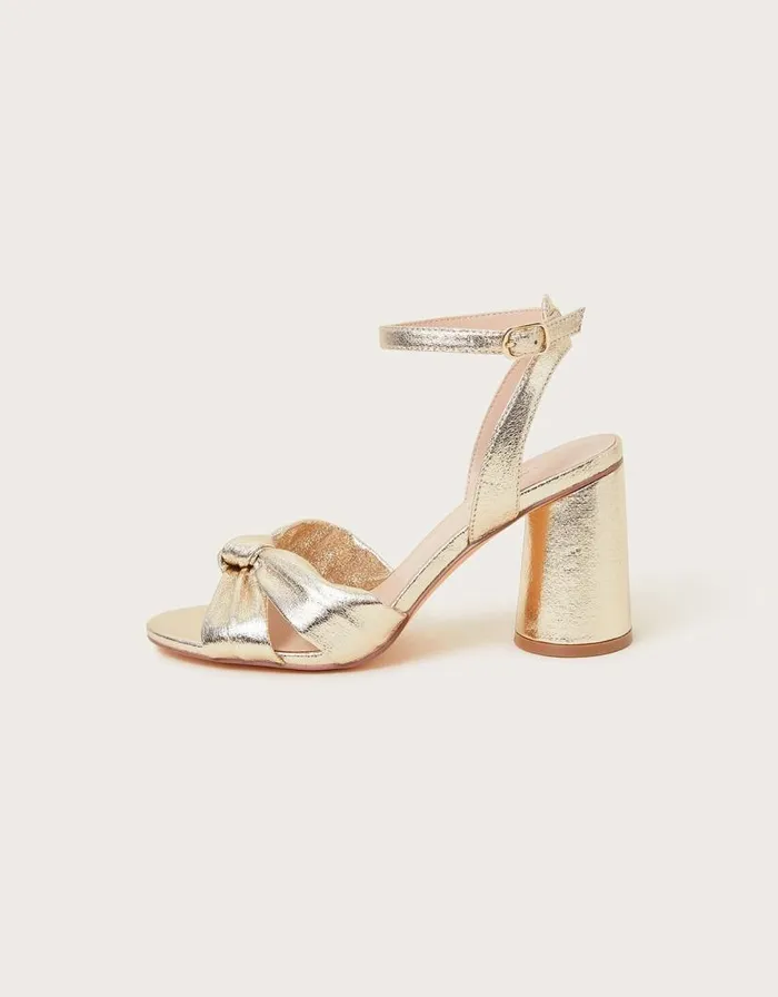 Monsoon Knot Front Block Heel Sandals Gold Women Sandals Monsoon Knot Front Block Heel Sandals Gold Women Sandals