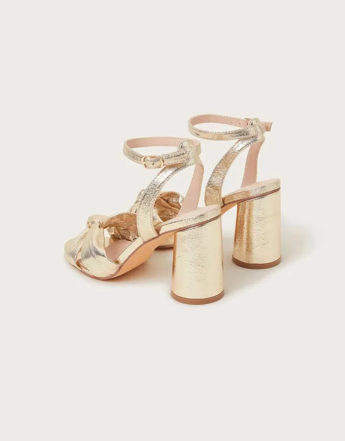 Monsoon Knot Front Block Heel Sandals Gold Women Sandals Monsoon Knot Front Block Heel Sandals Gold Women Sandals