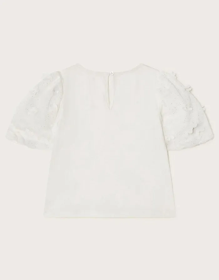 Monsoon Layla Tulle Sleeve 3D Floral Top Ivory Children Partywear Monsoon Layla Tulle Sleeve 3D Floral Top Ivory Children Partywear