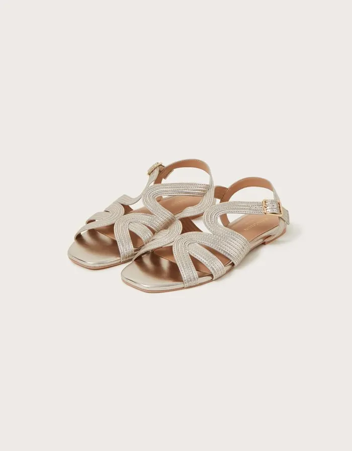 Monsoon Leather Crossover Metallic Flat Sandals Gold Women Sandals Monsoon Leather Crossover Metallic Flat Sandals Gold Women Sandals