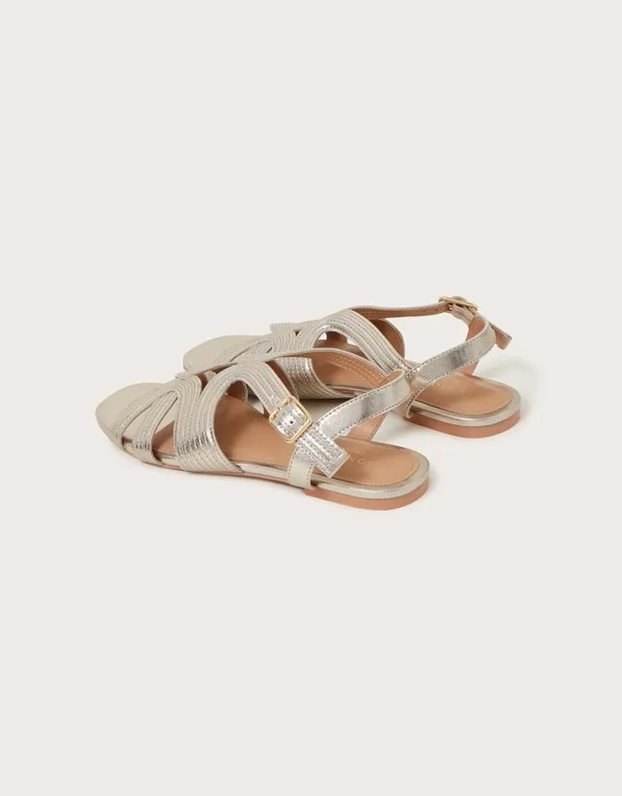 Monsoon Leather Crossover Metallic Flat Sandals Gold Women Sandals Monsoon Leather Crossover Metallic Flat Sandals Gold Women Sandals