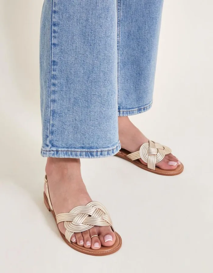 Monsoon Leather Grecian Twist Sandals Gold Women Sandals