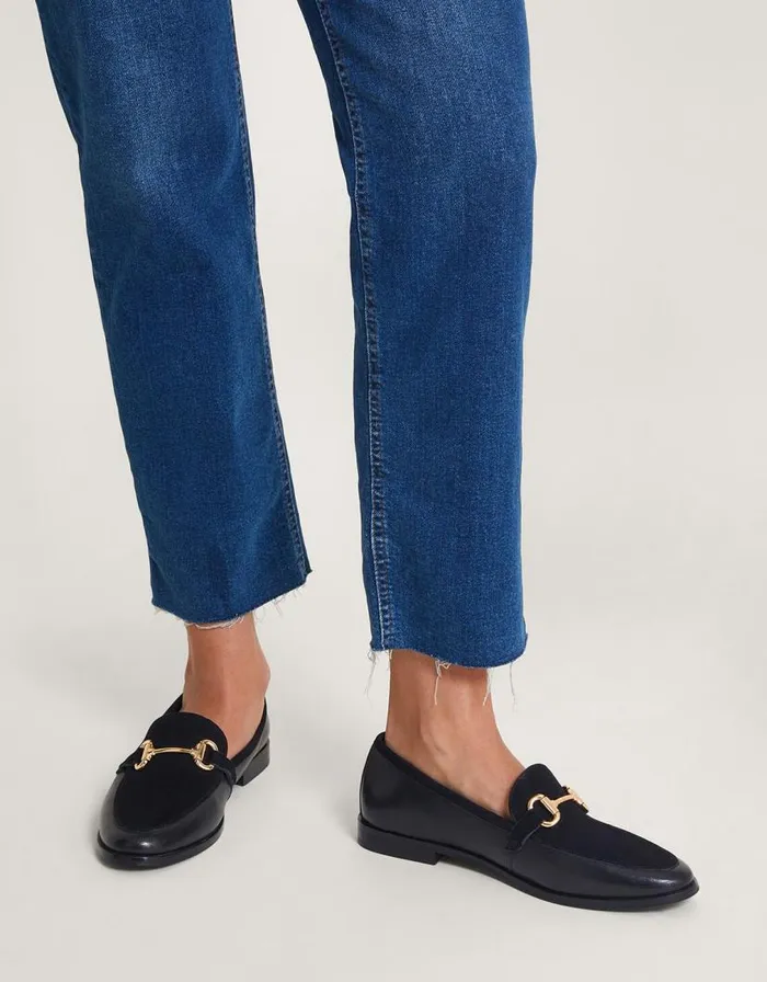 Monsoon Leather Suede Loafers Black Women Flats