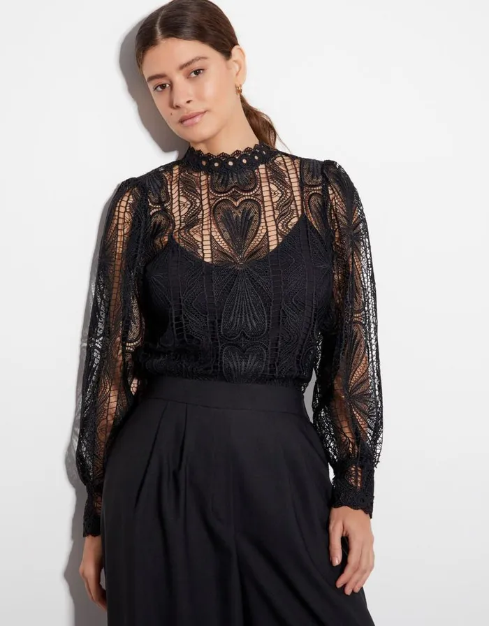 Monsoon Leona Lace Blouse Black Women Tops and Blouses