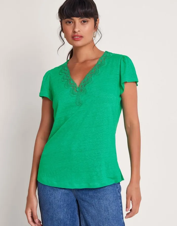 Monsoon Lisa Lace Linen TShirt Green Women Tops and Blouses Monsoon Lisa Lace Linen TShirt Green Women Tops and Blouses